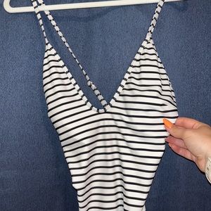 Cupshe White/Black Striped One-Piece